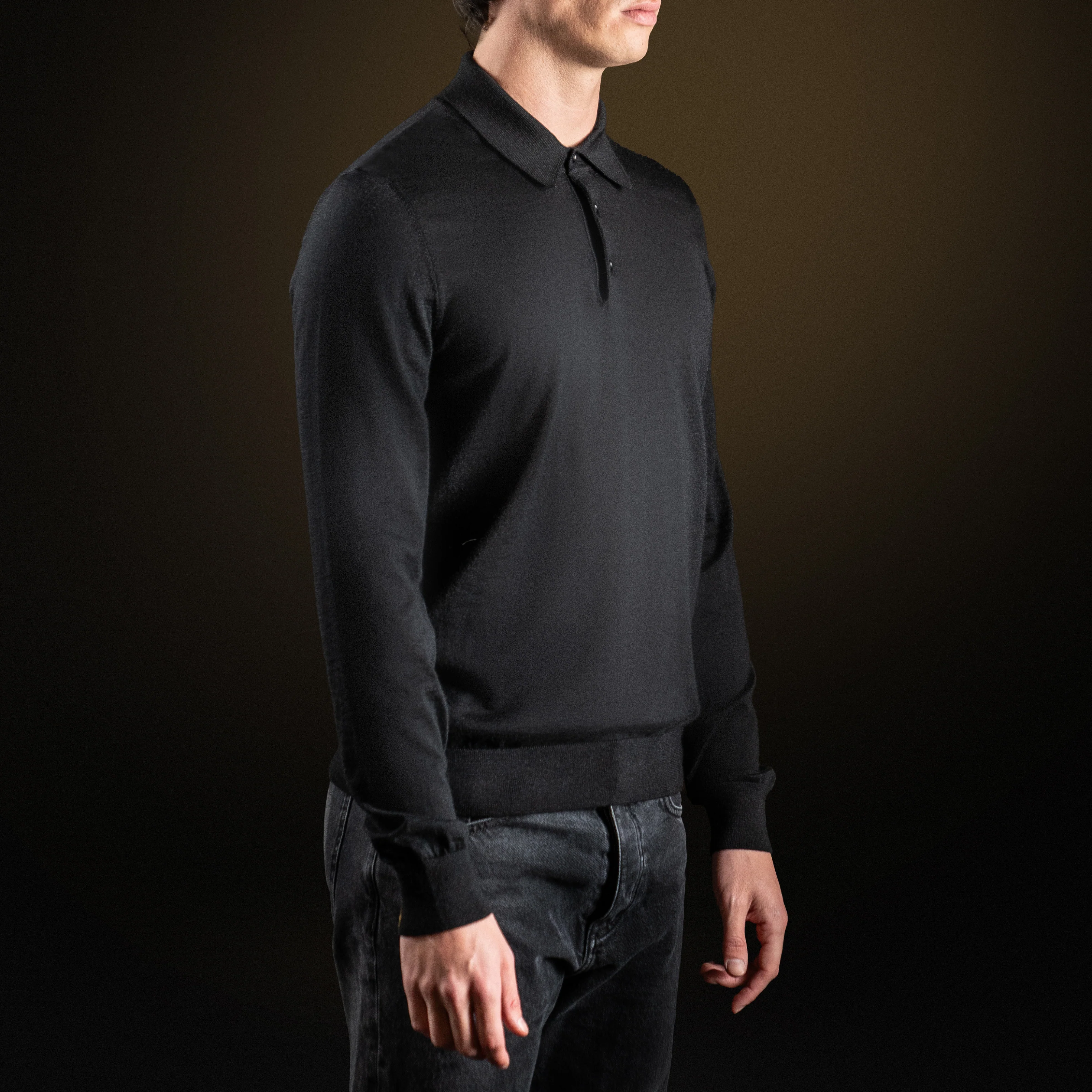 Black Cashmere Polo Long Sleeves - Image 3